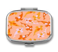 Pastillero De Dos Compartimentos Carpas Patrón Naranja Japonés Caja De Pastillas Con Espejo, Caja De Almacenamiento Cuadrada Portátil A De Humedad Con Dispensador De Metal