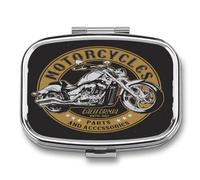 Pastillero De Dos Compartimentos Club De Motociclistas Caja De Pastillas Con Espejo, Caja De Almacenamiento Cuadrada Portátil A De Humedad Con Dispensador De Metal