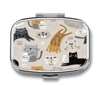 Pastillero De Dos Compartimentos Different Funny Cats Caja De Pastillas Con Espejo, Caja De Almacenamiento Cuadrada Portátil A De Humedad Con Dispensador De Metal