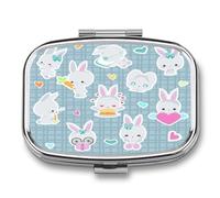 Pastillero De Dos Compartimentos Lindo Conejo De Dibujos Animados Caja De Pastillas Con Espejo, Caja De Almacenamiento Cuadrada Portátil A De Humedad Con Dispensador De Metal