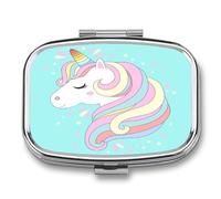 Pastillero De Dos Compartimentos Lindo Unicornio A2 Caja De Pastillas Con Espejo, Caja De Almacenamiento Cuadrada Portátil A De Humedad Con Dispensador De Metal