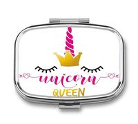 Pastillero De Dos Compartimentos Lindo Unicornio Caja De Pastillas Con Espejo, Caja De Almacenamiento Cuadrada Portátil A De Humedad Con Dispensador De Metal