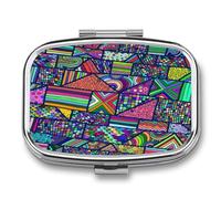 Pastillero De Dos Compartimentos Patrón Geométrico Abstracto Caja De Pastillas Con Espejo, Caja De Almacenamiento Cuadrada Portátil A De Humedad Con Dispensador De Metal