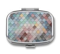 Pastillero De Dos Compartimentos Rombo De Colores Caja De Pastillas Con Espejo, Caja De Almacenamiento Cuadrada Portátil A De Humedad Con Dispensador De Metal