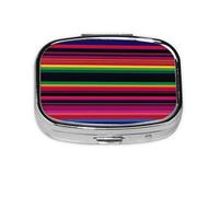 Pastillero de estilo mexicano con patrón de rayas de color, organizador de pastillero de viaje, caja de medicina cuadrada pequeña para bolso y regalos de bolsillo