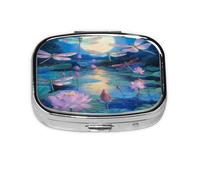 Pastillero de fantasía con diseño de libélula y flor de loto, pastillero de viaje, organizador de pastillas cuadrado pequeño para bolso y regalos de bolsillo