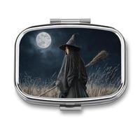 Pastillero de fantasía oscura con 2 compartimentos, organizador de pastillas de viaje portátil para bolso de bolsillo