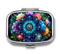 Pastillero de flores con patrón de mandala colorido, 2 compartimentos, portátil, organizador de píldoras de viaje para bolso de bolsillo