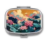 Pastillero de flores de loto tradicional chino con 2 compartimentos, organizador de pastillas de viaje para bolso de bolsillo