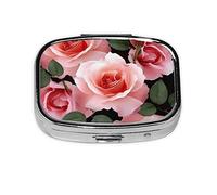 Pastillero de flores de rosas florecientes, organizador de píldoras de metal, pastillero portátil para bolsillo o bolso, organizador decorativo de medicinas, contenedor de vitaminas