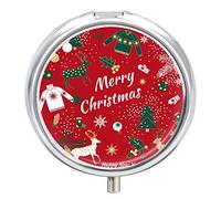 Pastillero de fondo navideño con 2 compartimentos, portátil, pastillero de viaje