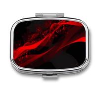 Pastillero de fondo negro y rojo con 2 compartimentos, organizador de medicamentos, portátil, pastillero cuadrado para bolsillo, pastillero de viaje para bolso