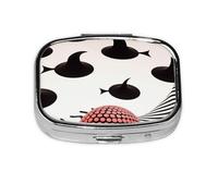 Pastillero de fondo surrealista, colores rojo, blanco y negro, apto para viajes, organizador cuadrado portátil con compartimentos para medicamentos, vitaminas y suplementos, diseño de metal duradero.
