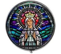 Pastillero de fotos con texto en inglés "Nuestra Señora de Knock", caja de pastillero con encanto y caja de dulces de cristal