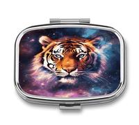 Pastillero de Galaxy Tiger para medicinas, organizador de píldoras pequeño, pastillero de viaje, portátil, para bolsillo, 2 compartimentos, pastilleros para viajes