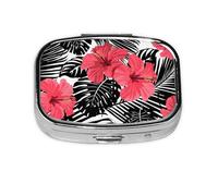 Pastillero de hibisco rojo, 2 compartimentos, organizador portátil