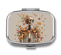 Pastillero de hojas de arce naranja con 2 compartimentos, organizador de pastillas de viaje portátil para bolso de bolsillo