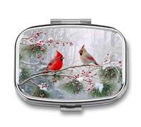 Pastillero de invierno con 2 compartimentos, diseño de nieve y bayas, organizador de pastillas de viaje para bolso de bolsillo