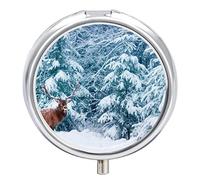 Pastillero de invierno con diseño de ciervos y bosque nevado, 2 compartimentos, portátil, organizador de pastillas de viaje