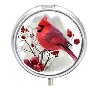 Pastillero de invierno con diseño de pájaro lindo y organizador de píldoras, 2 compartimentos
