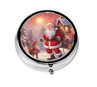 Pastillero de invierno con diseño de Papá Noel para llevar, portátil, redondo, cabe en el bolsillo de tu bolso, pastillero ligero de 3 compartimentos,