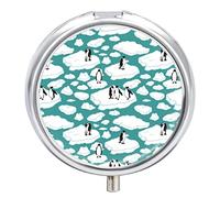 Pastillero de invierno con diseño de pingüinos y hielo marino, 2 compartimentos, portátil, organizador de pastillas de viaje