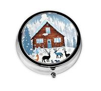 Pastillero de invierno Fawnround, organizador redondo de 3 compartimentos y pastillero de viaje portátil para viajes.