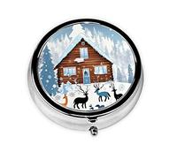 Pastillero de invierno Fawnround, organizador redondo de 3 compartimentos y pastillero de viaje portátil para viajes.