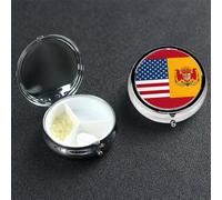 Pastillero de la bandera de España de Estados Unidos con 3 compartimentos, organizador de pastillas portátil de viaje para bolsillo o bolso, caja redonda decorativa para medicinas, contenedor de