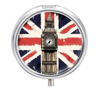 Pastillero de la bandera del Reino Unido del Big Ben de Londres, 3 compartimentos, pequeño, portátil, organizador de píldoras para bolsillo