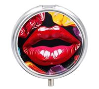 Pastillero de labios coloridos, bonito pastillero redondo, portátil, organizador de vitaminas para medicina, bolsillo