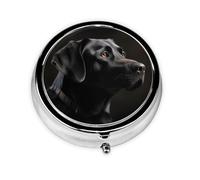 Pastillero de labrador negro con espejo, pastillero pequeño de 3 compartimentos para bolso o bolsillo, mini pastillero de metal para viajes, semanal, medicina, tableta, organizador de vitaminas