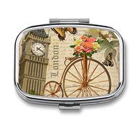 Pastillero de Londres Big Ben Butterfly Roses and Bicycle Cute Daily Pastillero organizador 2 compartimentos