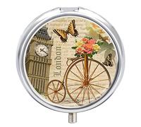 Pastillero de Londres Big Ben Butterfly Roses and Bicycle Cute Daily Pastillero organizador 2 compartimentos