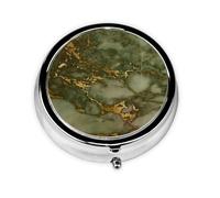 Pastillero de lujo con 3 compartimentos, diseño de mármol verde y dorado, organizador portátil