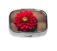 Pastillero de madera con estampado de dalia roja, 2 compartimentos grandes a prueba de humedad, organizador portátil para viajes