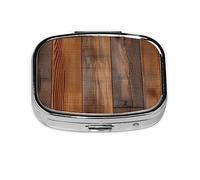 Pastillero de madera marrón, organizador de píldoras de metal, pastillero portátil para bolsillo o bolso, organizador decorativo de medicamentos, contenedor de vitaminas