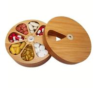 Pastillero de madera para 7 días, pequeño para viajes, mañanas y tardes, semanales, suplementos, medicamentos, organizador con imanes, práctico para salir, bolsa de medicamentos, arroz