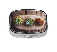 Pastillero de madera para plantas suculentas, pastillero de metal, organizador de pastillas portátil de viaje para bolsillo o bolso, caja de medicina decorativa, contenedor de vitaminas