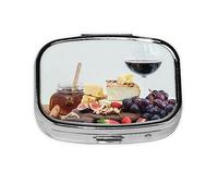 Pastillero de madera para vino tinto y uvas, organizador de píldoras de metal, pastillero portátil para bolsillo o bolso, organizador decorativo de medicinas, contenedor de vitaminas