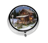 Pastillero de madera rústica con impresión de paisaje rústico y pastillero redondo de metal con 3 compartimentos, organizador portátil de píldoras, bonito contenedor de pastillas para bolsillo,