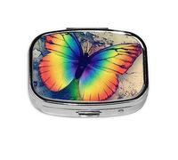 Pastillero de mariposa arcoíris de metal, organizador de píldoras, portátil, para bolsillo o bolso, organizador decorativo de medicamentos, contenedor de vitaminas