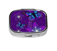 Pastillero de mariposa morada, organizador de píldoras de metal, pastillero portátil para bolsillo o bolso, organizador decorativo de medicamentos, contenedor de vitaminas