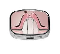 Pastillero de mariposa para zapatos de tacón alto rosa, organizador de píldoras de metal, pastillero portátil para bolsillo o bolso, organizador decorativo de medicinas, contenedor de vitaminas