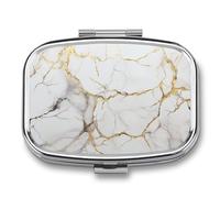 Pastillero de mármol blanco dorado con detalles de 2 compartimentos, organizador de pastillas de viaje portátil para bolso de bolsillo