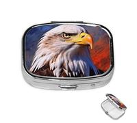 Pastillero de metal con 2 compartimentos, organizador de píldoras de águila calva para bolso o bolsillo, lindo mini pastillero portátil para guardar suplementos, vitaminas, aceite de pescado