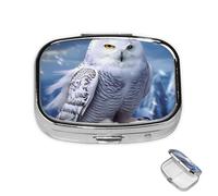 Pastillero de metal con 2 compartimentos, organizador de píldoras de búho ártico para bolso o bolsillo, lindo mini pastillero portátil para guardar suplementos, vitaminas, aceite de pescado