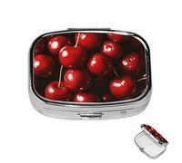 Pastillero de metal con 2 compartimentos, organizador de píldoras de cerezas chilenas, para bolso o bolsillo, lindo mini pastillero portátil para guardar suplementos, vitaminas, aceite de pescado
