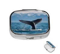 Pastillero de metal con 2 compartimentos, organizador de píldoras de cola de ballena para bolso o bolsillo, lindo mini pastillero portátil para guardar suplementos, vitaminas, aceite de pescado