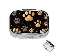 Pastillero de metal con 2 compartimentos, organizador de píldoras de huellas de perro para bolso o bolsillo, bonito pastillero portátil para guardar suplementos, vitaminas, aceite de pescado